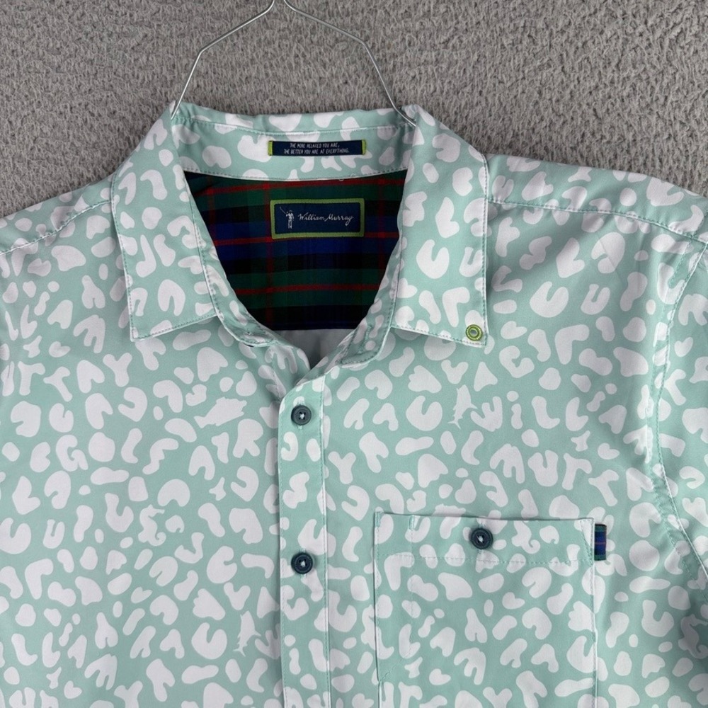 William Murray Golf Shirt Mens Medium Mint Green White Short Sleeve Button Down